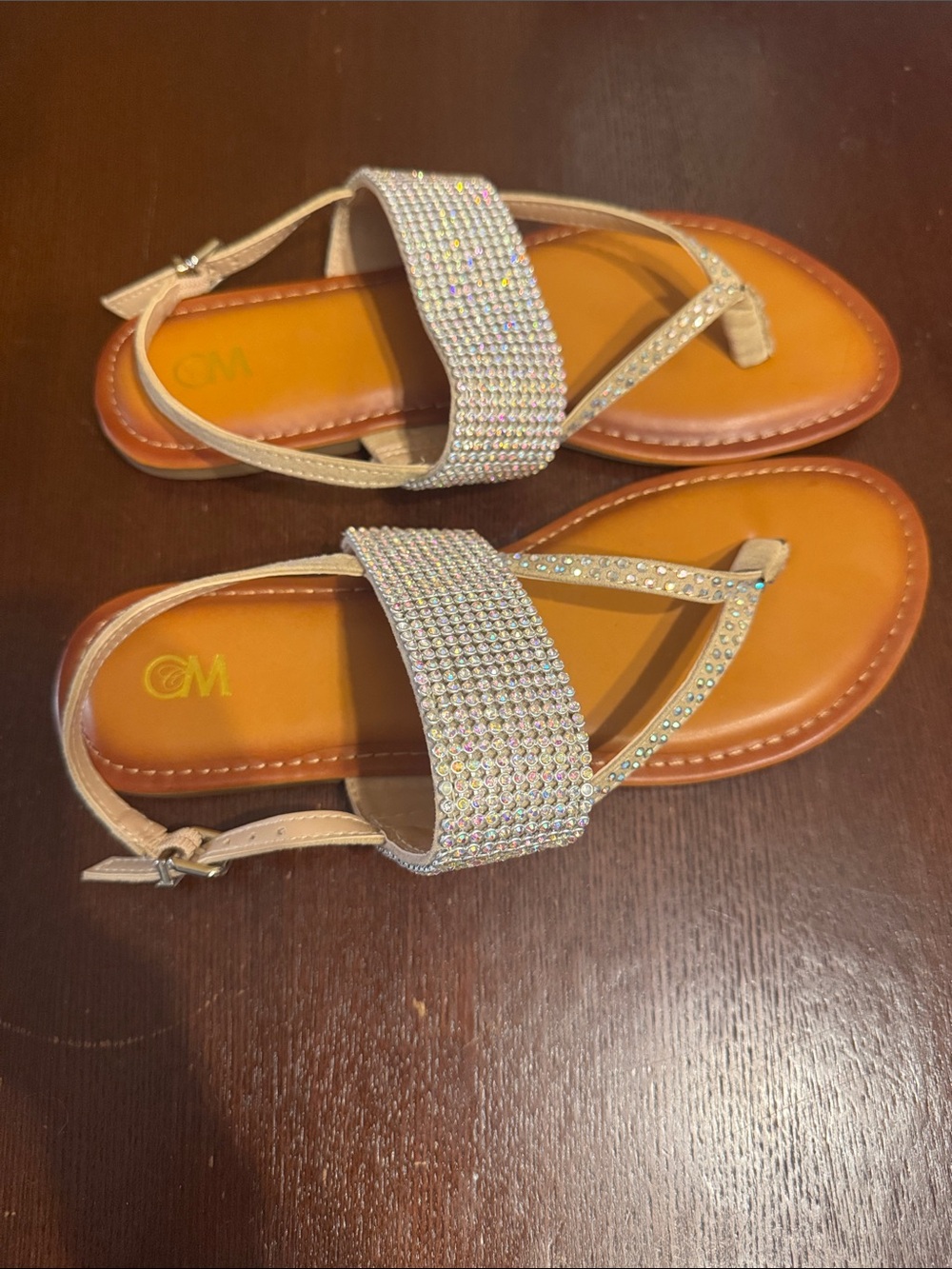 Gianni Bini Champagne Crystal Strap Thong Sandals
